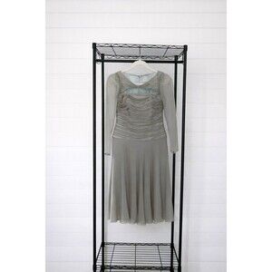 Rhonda Baum Taupe Chiffon Ruched Cocktail Dress Sheer Sleeves Formal XS Evening